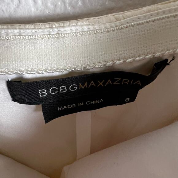 BCBGMaxAzria Ivory Off White Beaded Strapless Silk Mini Dress Size 8 - Picture 7 of 10